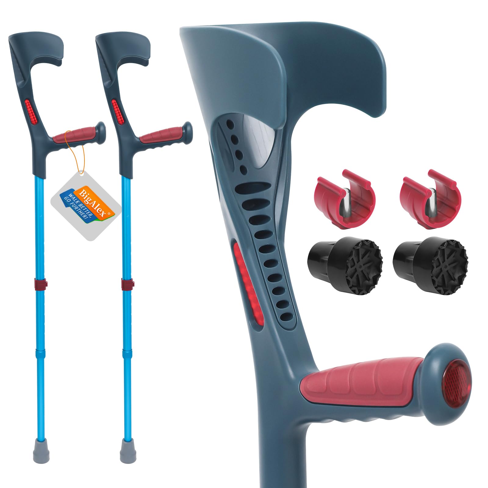 BigAlex Forearm Crutches - Lightweight Arm Crutch - Adjustable, Ergonomic - Comfortable on Wrist - Non Skid Rubber Tips (Blue)