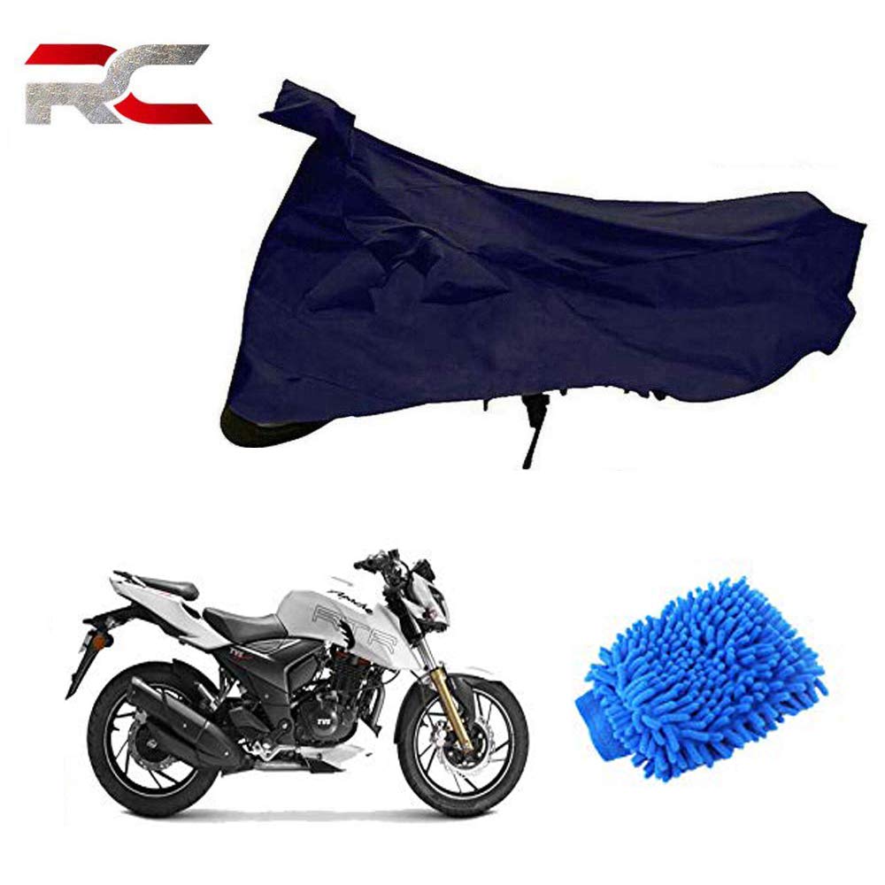 Riderscart 100% Waterproof, Dustproof & UV Protection Bike Cover Combo with Microfiber Glove and Storage Bag Body Covers for Apache 200 - Blue