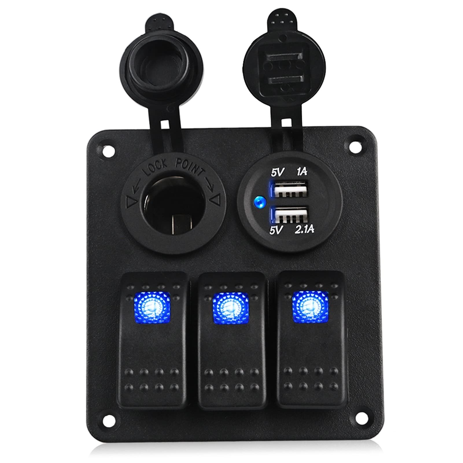 Panel de interruptores basculantes for motocicleta y coche, 3 unidades, con cargador doble, encendido apagado, resistente al agua, for panel marinos for barco, automático, 12 V 24
