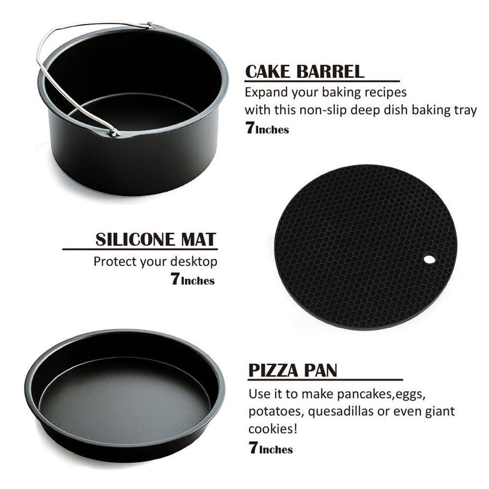 7 Pollici Accessori Per Friggitrice Ad Aria 8 Set Kit Adatto A Tutte Le Friggitrici Ad Aria 3,5-5,8 Qt Con Fusto Per Torta, Teglia Per Pizza, Tappetino in Silicone, Supporto, Griglia A Doppio Strato