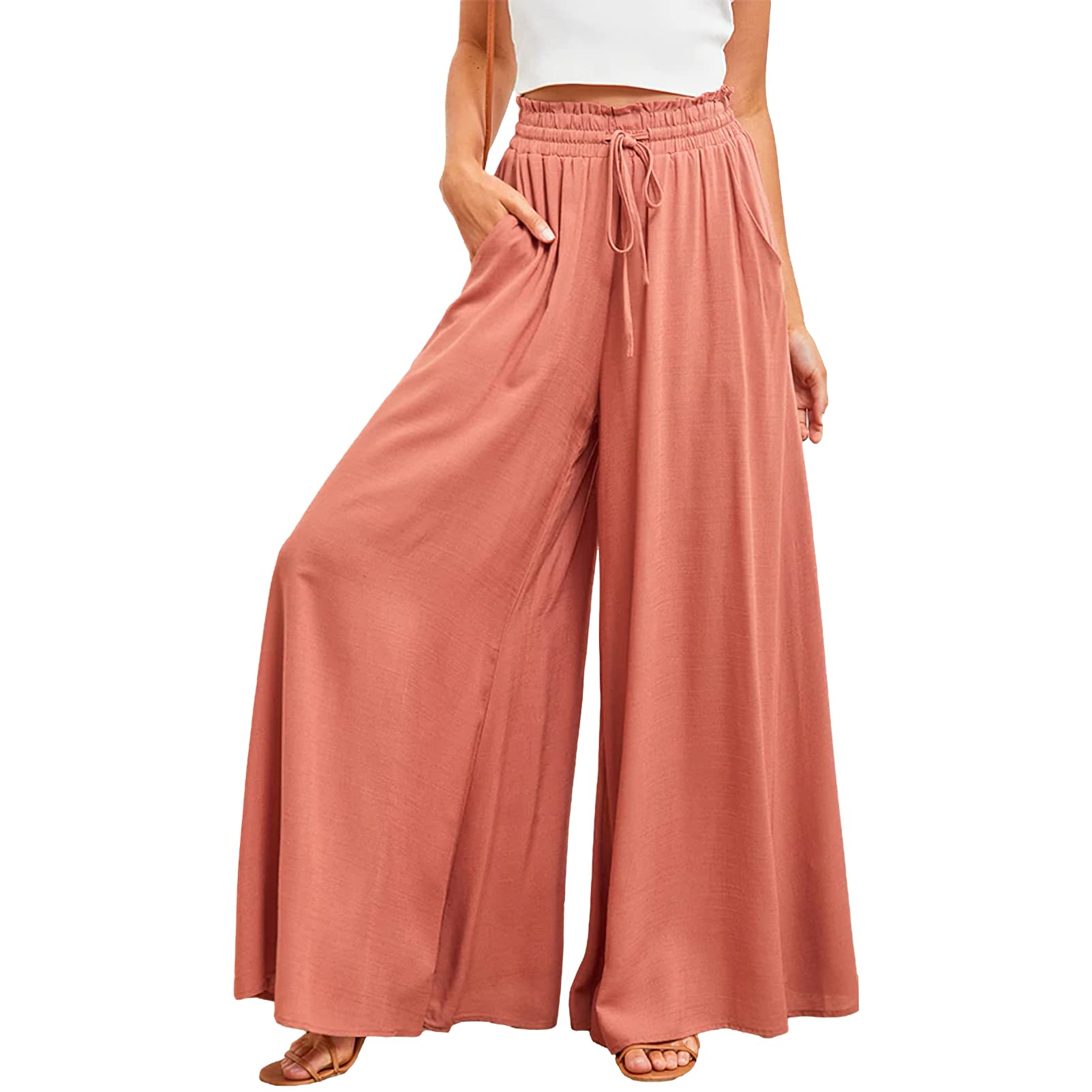 Womens high Waisted Pants Wide Leg Long Palazzo Trousers