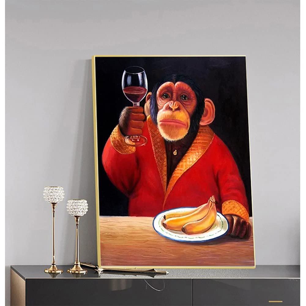 Dalykf Unframed Abstract Wall Art Canvas Painting Animal Picture Monkey Chimp Drinking Wine Smoking Poster Print, For Living Room Home Decor No Frame (Size : (23.6X35.4inch)60X90cm )
