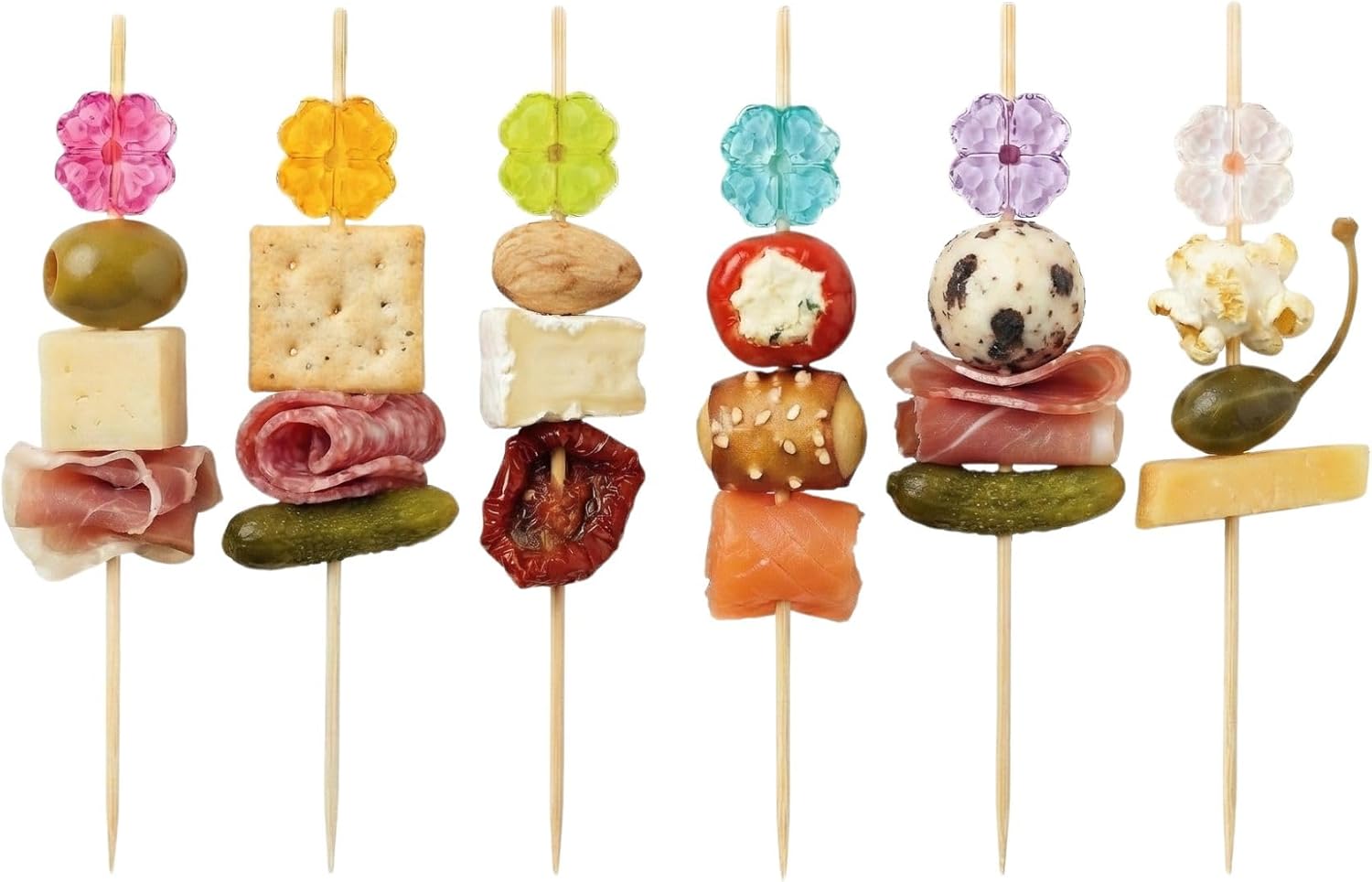 Restaurantware 4 Inch Decorative Skewers 1000 Flower Design Decorative Bamboo Skewers - Sharp Point Sturdy Acrylic Bamboo Decorative Picks For Appetizers Or Garnishes
