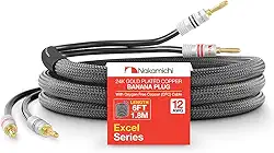 Nakamichi Plugue banana banhado a ouro 24 k série Excel com cabo de alto-falante 12AWG 99,9% cobre livre de oxigênio (OFC) trançado resistente para amplificador Hi-Fi Home Theater - preto (1,8 m)