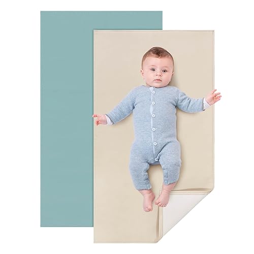 YACODAVO Paquete de 2 cambiadores de cuero para bebé, impermeable, portátil, cambiador de pañales para el hogar, tapete de viaje plegable lavable