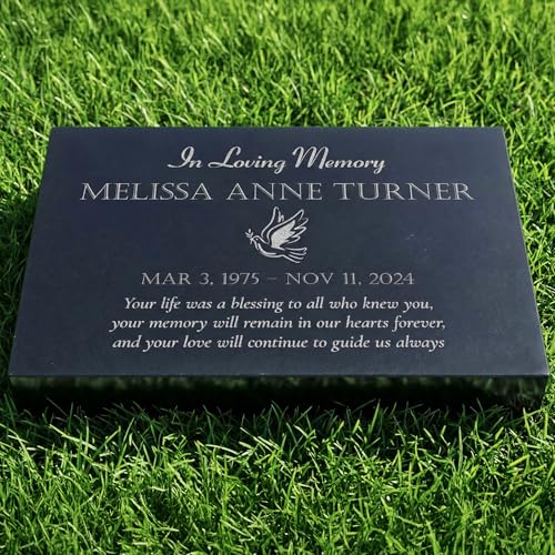 Personalized Black Granite Memorial Plaque - Custom Flat Headstone Grave Marker for Cemetery or Garden (12 7.8 2.0) (30 20 5 cm)