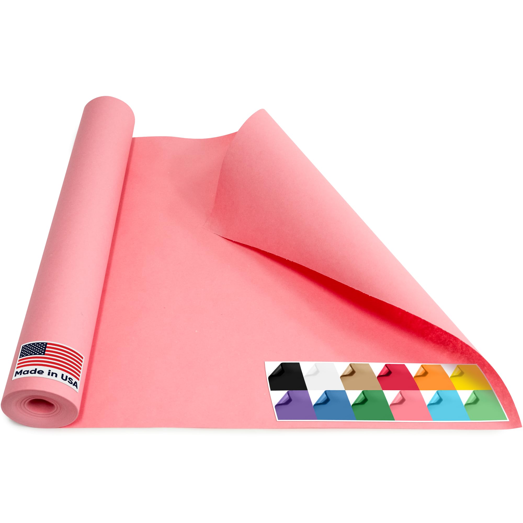 USA Made 18" x 1200" Pink Kraft Paper Roll, 45 lbs Thickness, American Quality Colored Kraft Paper for School, Poster Arts, Bulletin Board - Odorless, Non-Toxic, Safe for Kids