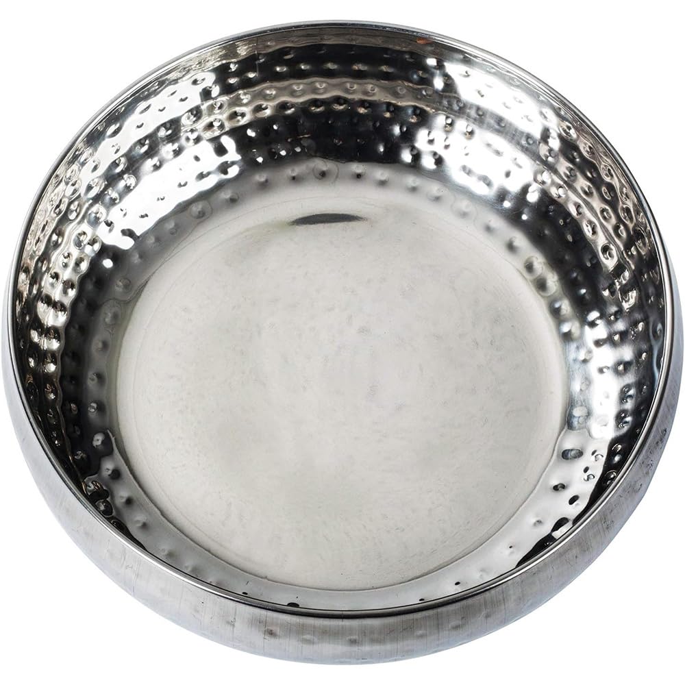 VIRSUS Centrotavola Rotondo in acciaio inox, Misura 27,5x10,5 cm, Design con Decoro Martellato, Ciotola Portafrutta Portapane, Scodella decorativa -697