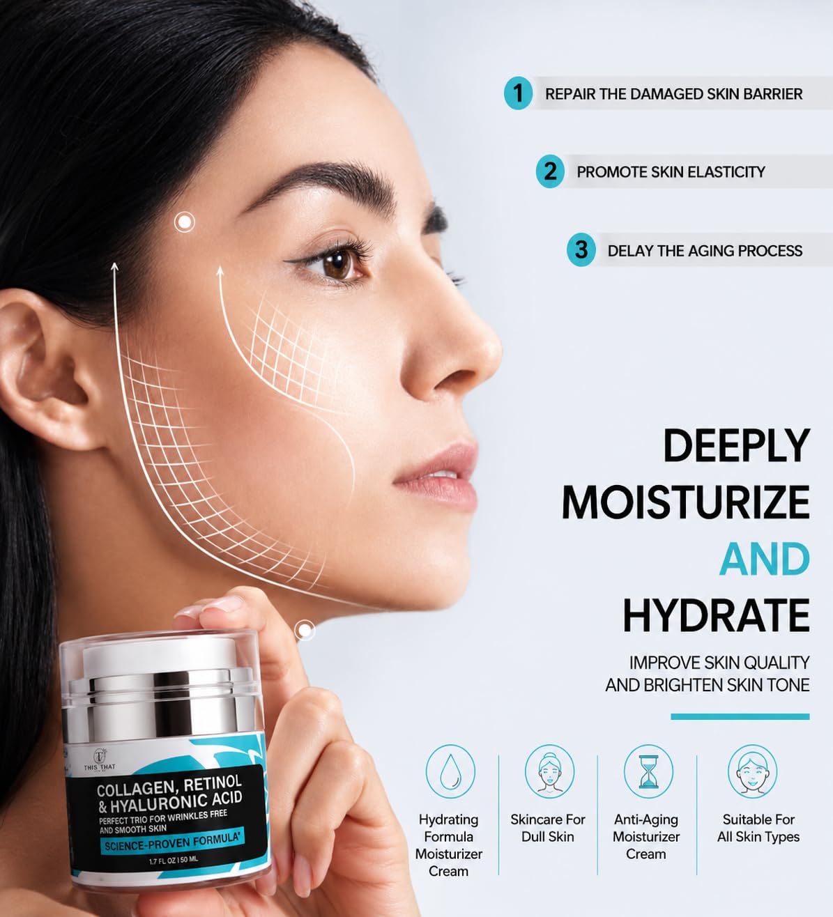 TTFM Collagen Retinol & Hyaluronic Acid Facial Moisturizer, Korean Skin Care Cream, Deep Moisture & Nourishment Cream, 1.7 FL OZ / 50 ML
