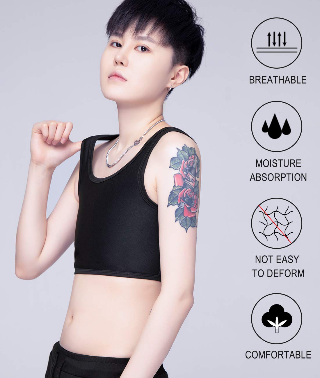 Poitrine Binder Corset Court Débardeur pour Tomboy Trans Lesbian Soutien-Gorge de Sport Binder de Poitrine Maille Élastique Respirant - S-4XL