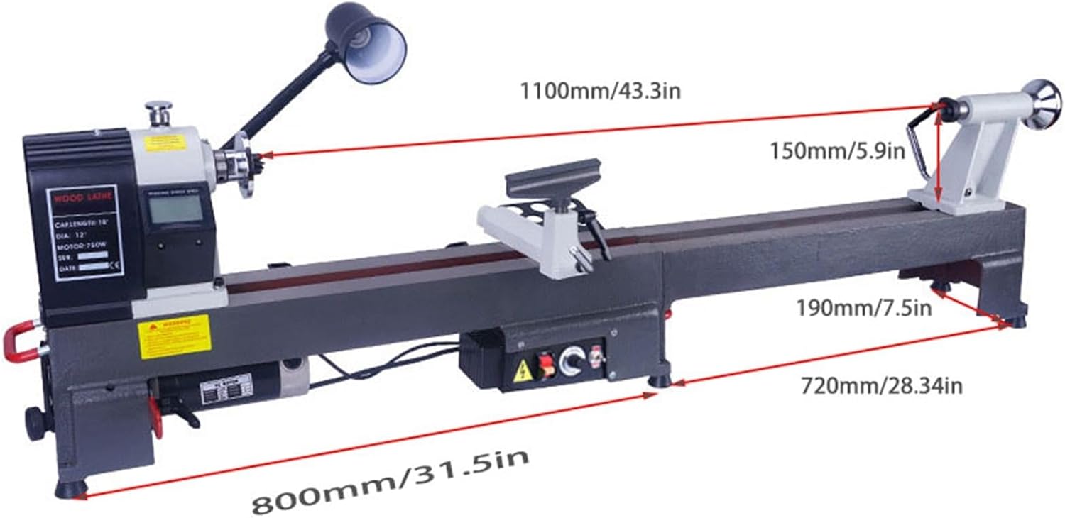 1200W 43.3inin Multifunctional Mini Wood Lathe, Benchtop Lathe With Extended Guide Rail, Punching Drill Chuck, 6in Four-jaw Linkage Chuck And 6PCS HSS Turning Tools