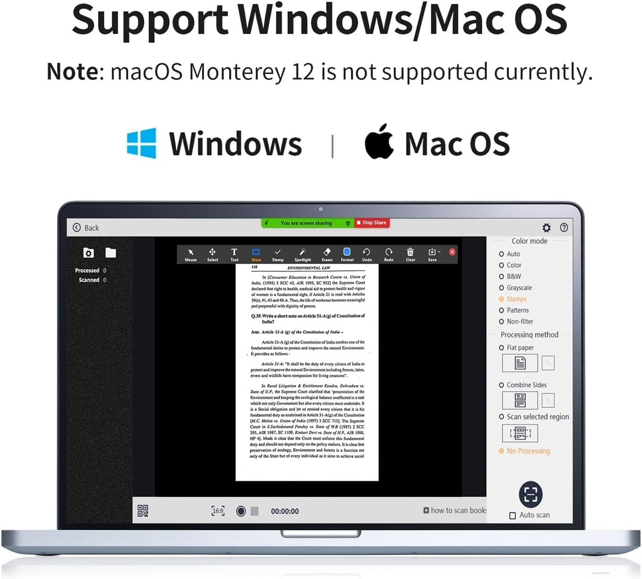 ブックスキャナー、24MP ドキュメントスキャナー、ポータブル USB ドキュメントカメラ、スキャンマックス A3 フォーマット、高