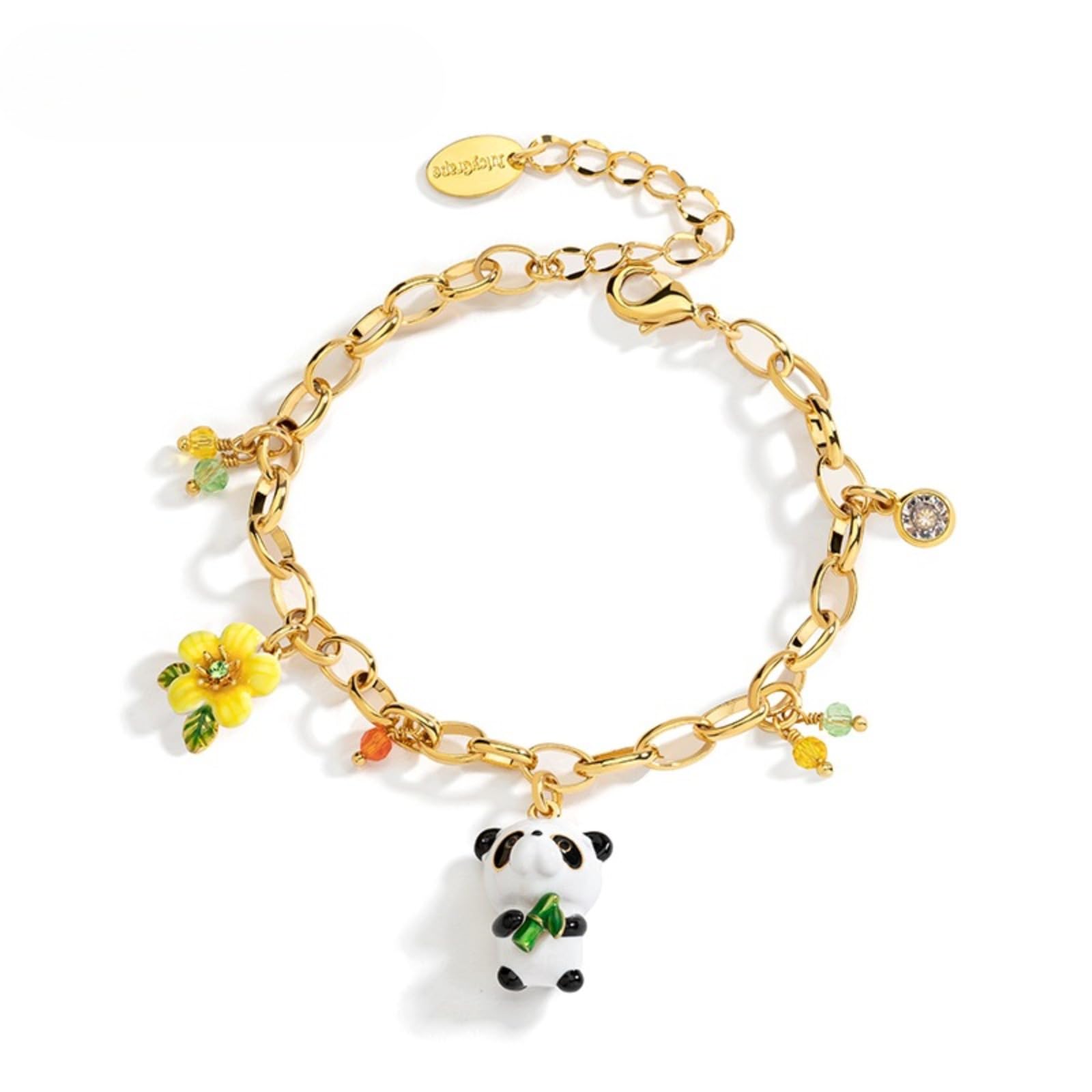 Girls' Jewelry, Cute Panda Bracelet, Women's 3D Animal Faience Flower Hand Accessories, prezent urodzinowy, prezent na wymianę, Mittelgroße, Miedź, Bez kamieni szlachetnych