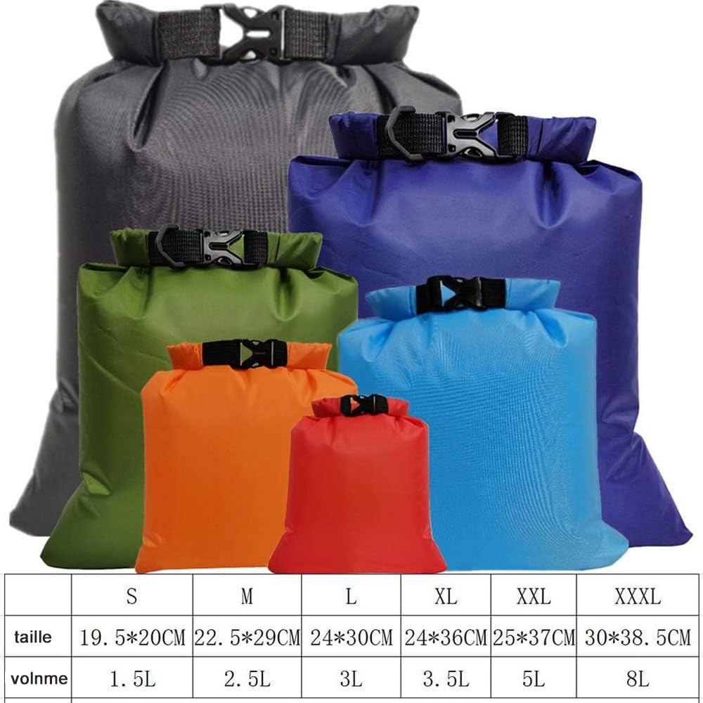 Voarge 6 Pezzi Borsa Impermeabile Leggera, Set di Borse Asciutte per Rafting, Canottaggio, Escursionismo, Campeggio, 1.5/2.5/3/3.5/5/8L