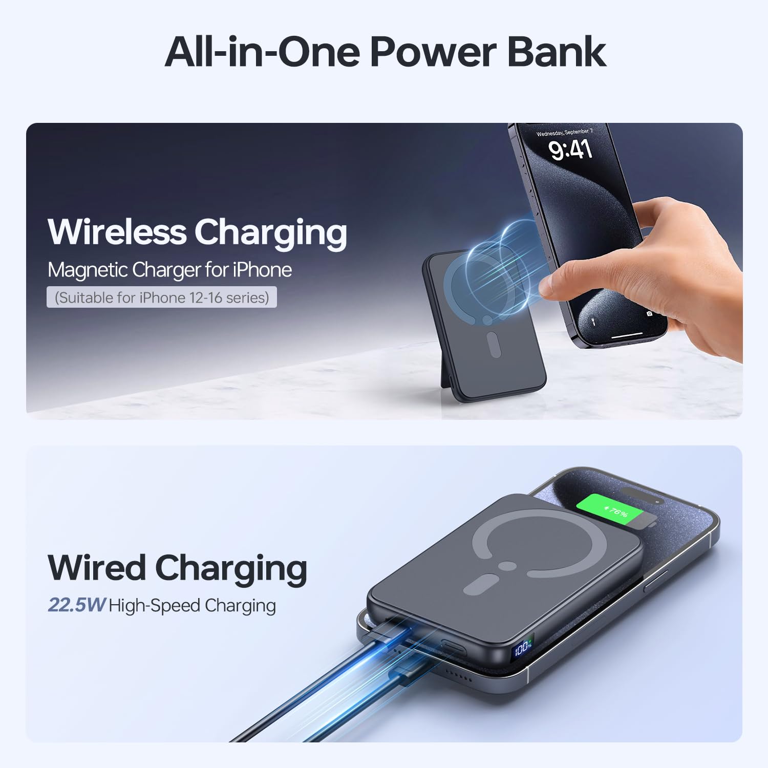For Magsafe Power Bank, Portable Charger 12000mAh, 22.5W Fast Charging Battery Pack with USB-C Input & Output, LED Display for iPhone 17/16/15/14/13/12 Pro/Pro Max — view 4