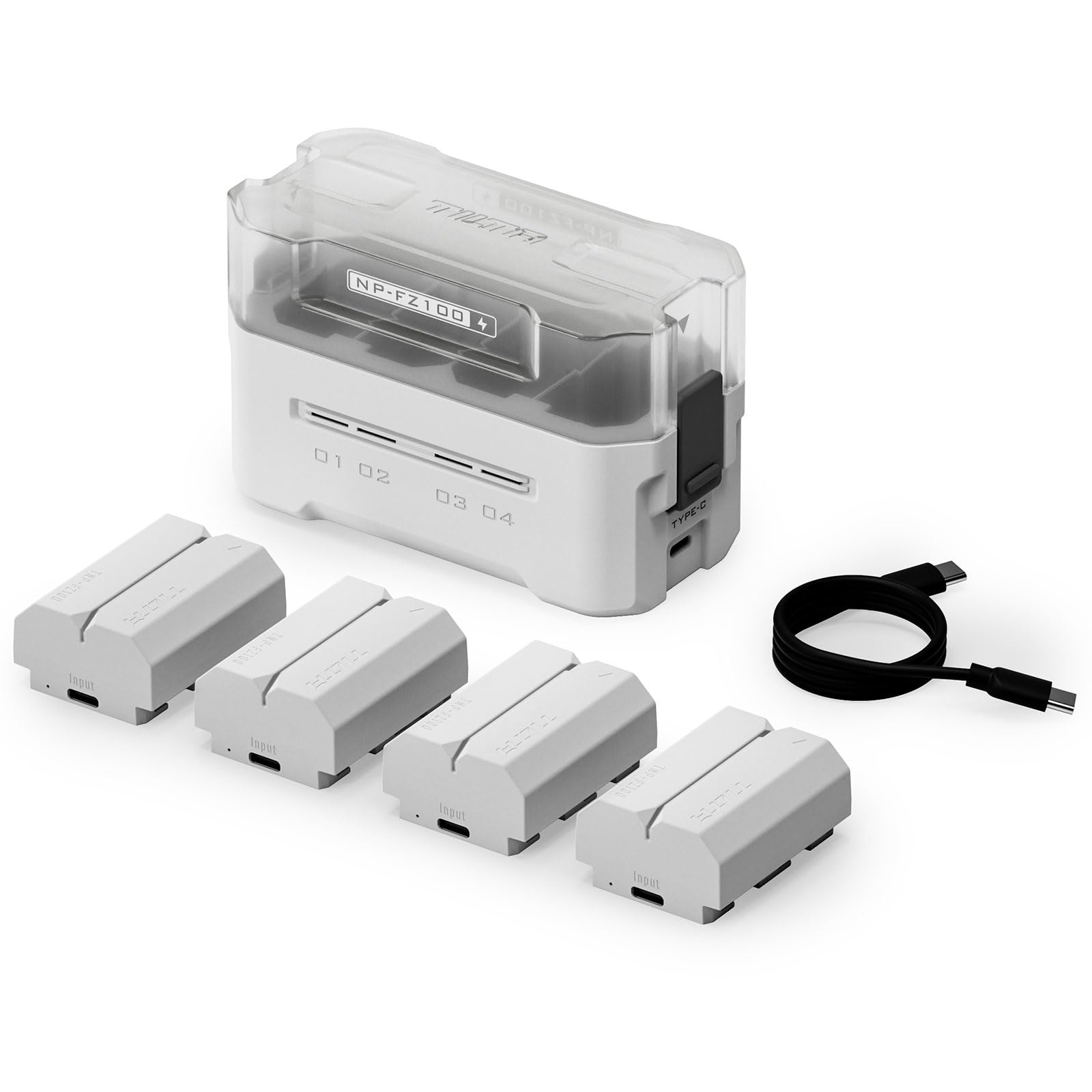 TILTA NP-FZ100 - Juego de batería y cargador de repuesto, con 4 baterías de 2400 mAh y cargador rápido USB-C PD de 45 W, compatible con Sony ZV-E1, A6600, A7 IV, A7RIII, FX3, FX30 TBC-FZ100-B-OW