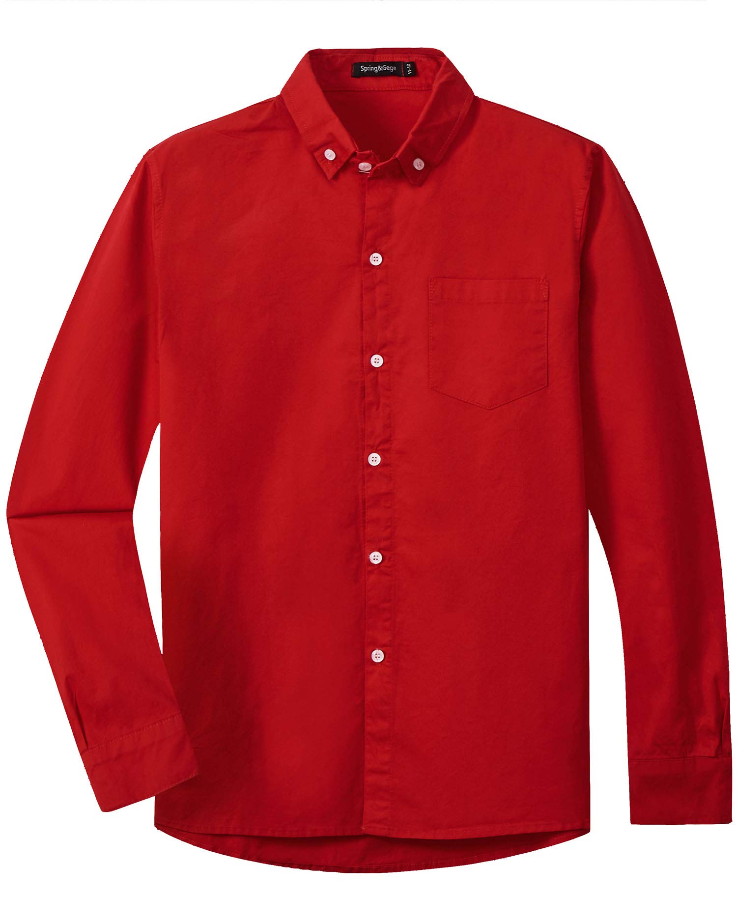 Spring&Gege Camisa de manga larga con botones de sarga de algodón para niños (3-14 años)