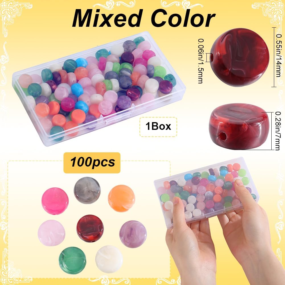 1 Box 100Pcs Flat Round Acrylic Beads Plastic Spacer Bead Bulk Small Colorful Pony Disc Coin Imitation Gemstone Plastic Loose Beads for Beading Bracelets Necklaces Jewelry Making Adults - Image 2