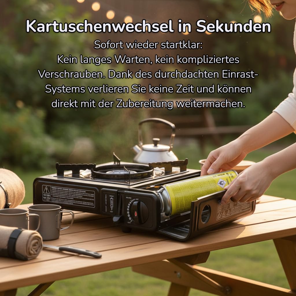Starlet24® Zestaw kuchenek kempingowych z 12 kartuszami gazowymi i walizką transportową – idealny do aktywności na świeżym powietrzu, takich jak kemping i wędrówki – przenośny i samowystarczalny, bez