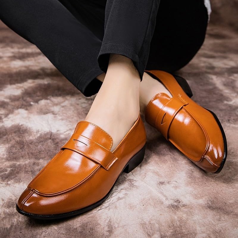 Men's Bussiness Dress Shoes Pointed Toe Slip On Loafers Casual Shoes for Men(White-Patch Five-Pointed star4,8)2