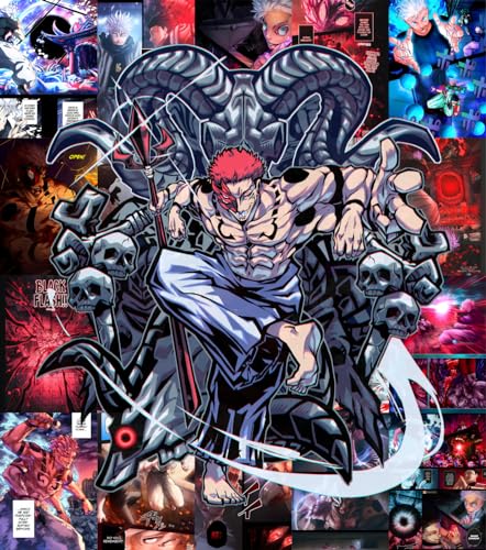 Image of Moment Prints Ryomen Sukuna Colored Manga Collage Poster Set - Set of 20, 210 mm x 297 mm, Premium-Quality Posters, 300 GSM Paper, Jujutsu Kaisen Posters - Double-Side Tape Included, Cardstock