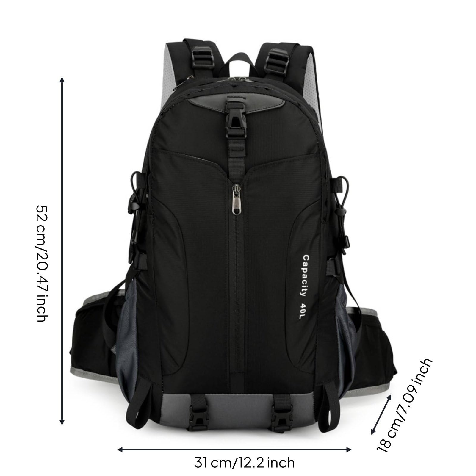 Ronyme Zaino da Escursionismo Zaino Trekking Zaino Montagna Zaino Outdoor con Capacità Grande 40l con Scomparti Punti di Fissaggio per Bastoncini Adatto a, Nero