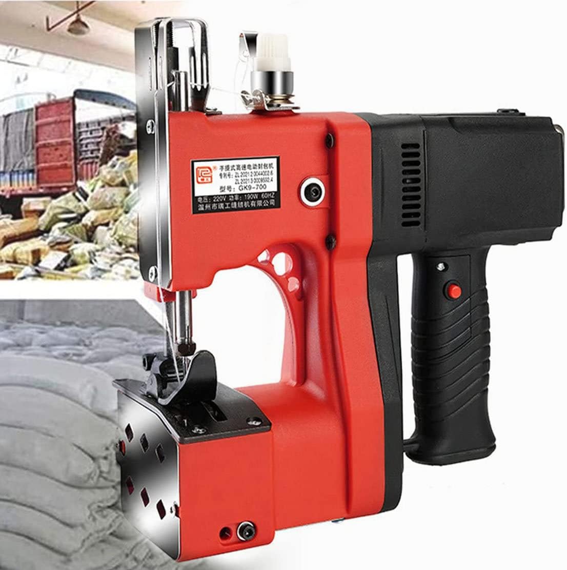 Handheld Bag Stitcher Industrial Bag Closer Machine, 220W Automatic Woven Bag Closer Packing Machine, for Rice/Sack, Sealing Width: 4-9MM (Orange)