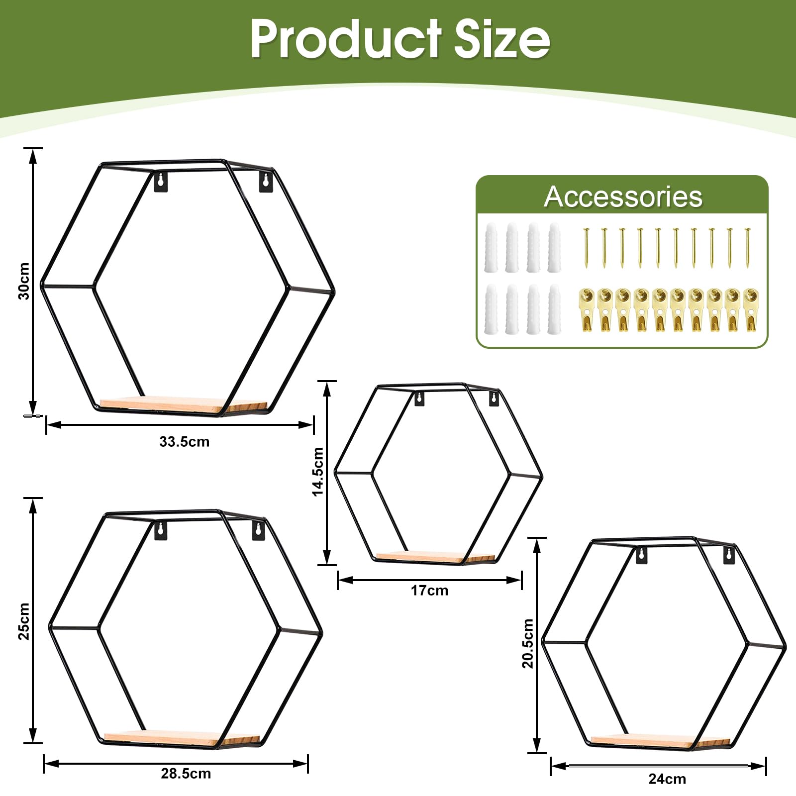 Lot De 2 étagères Murales Hexagonales En Teck Naturel Et Noir | Maison