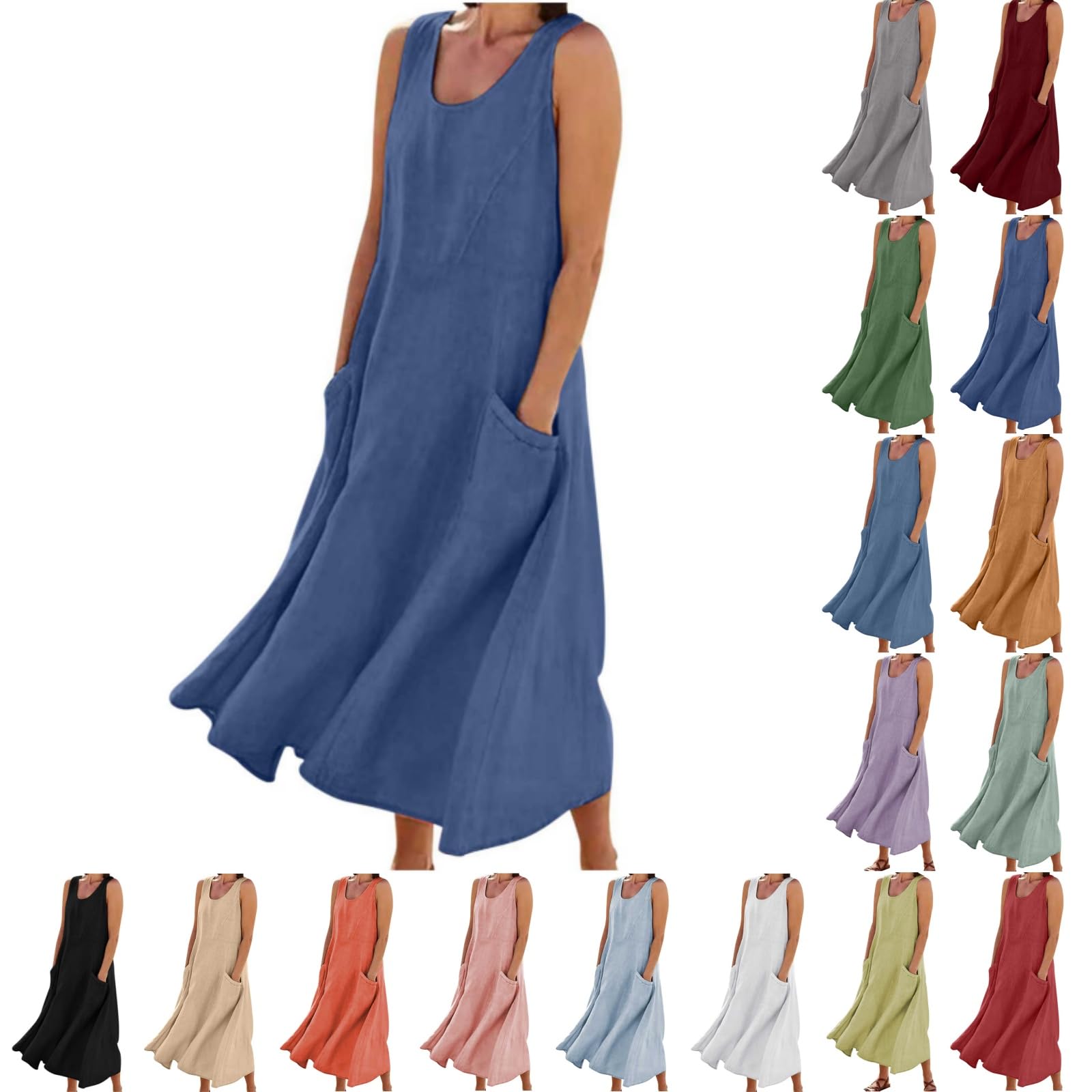 Blczomt Womens Summer Cotton Linen Dresses 2026 Plus Size Travel Maxi Dresses with Pockets Vacation Wear Casual Spring Dress