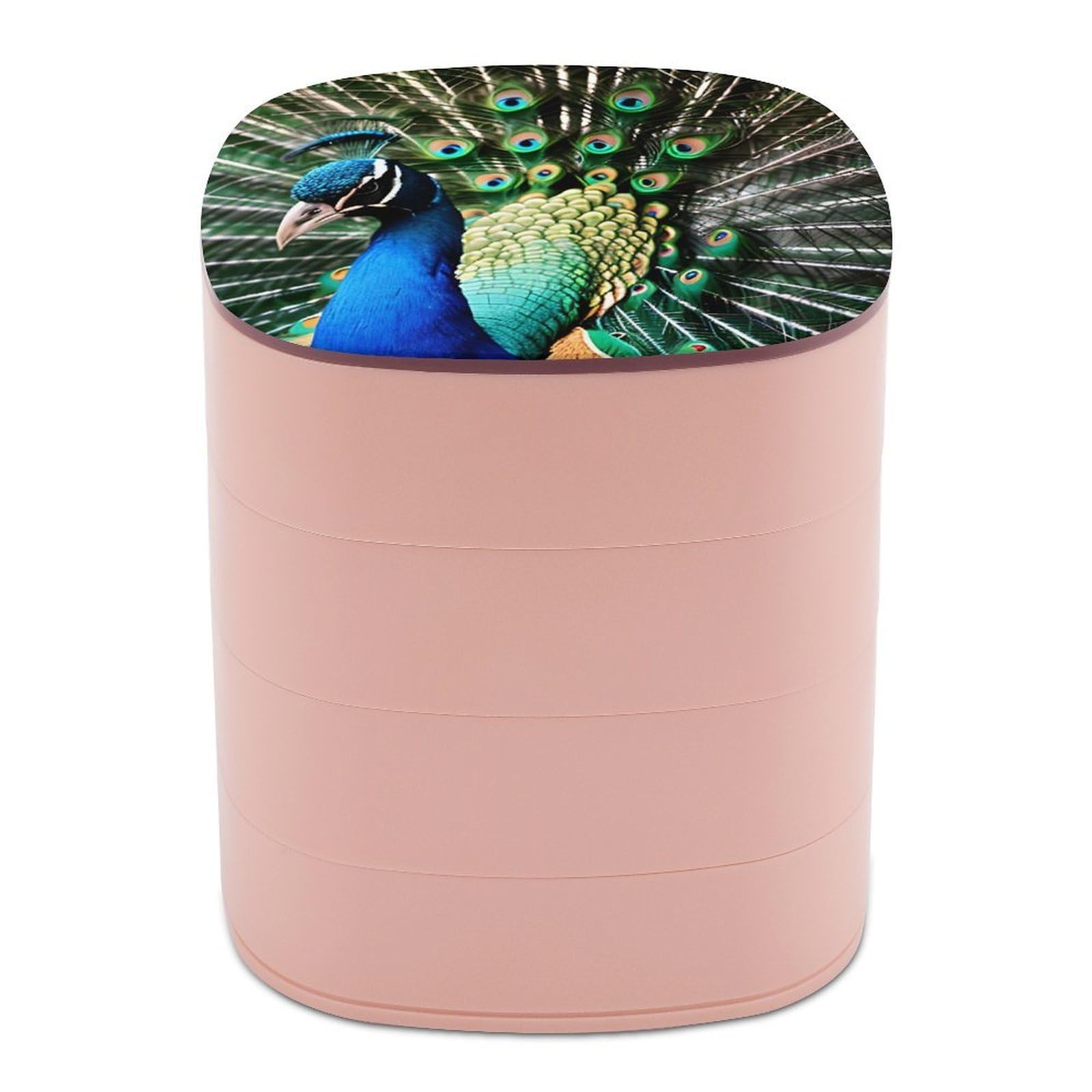JTREHY Peacock Jewelry Box 4-Layer Covered Rotating Jewelry Storage Box Large Capacity Storage Boxes Portable Jewelry Case for Bracelets Earrings Necklace