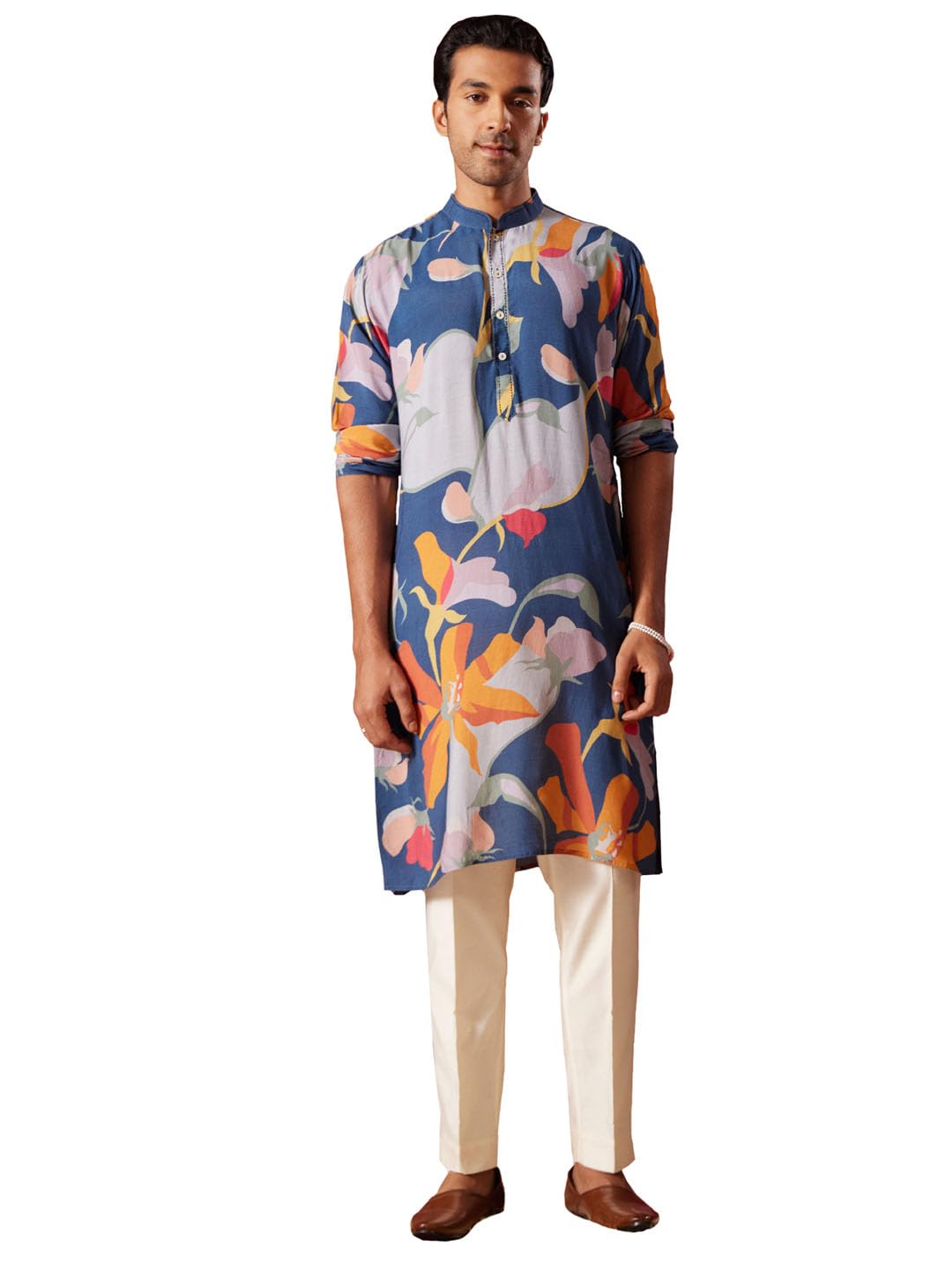 VASTRAMAY Set pigiama da uomo in misto cotone misto cotone con stampa floreale e Kurta
