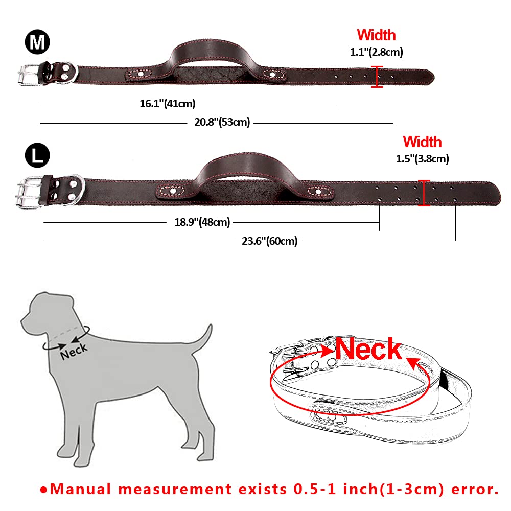 PET ARTIST Collar de perro de cuero genuino con asa resistente para perros medianos y grandes y entrenadores Boxer Doberman Pitbull Bulldog