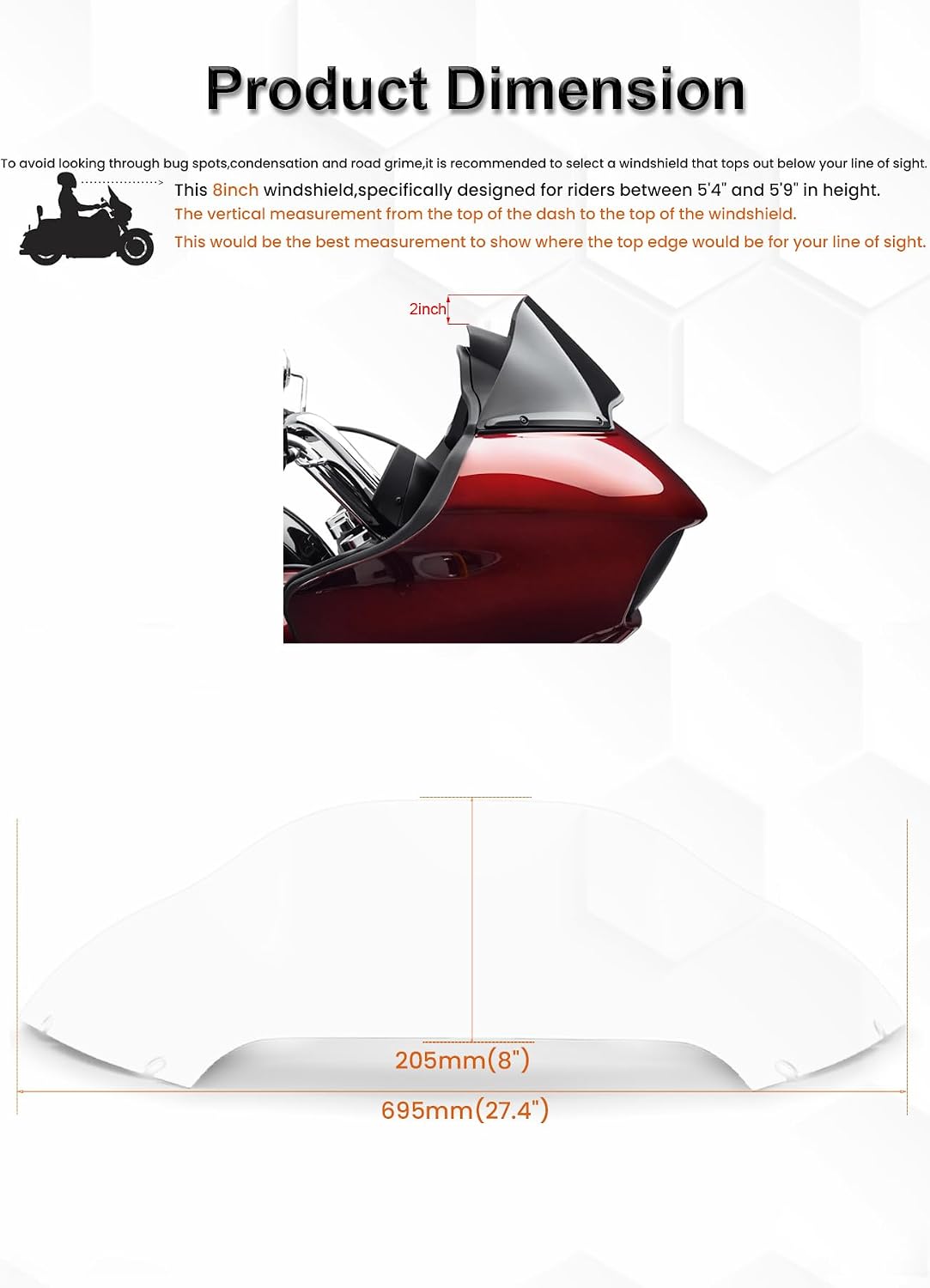 8" Wave Windshield Windscreen Wind Splitter Compatible with Harley Davidson Touring Road Glide 2015-2024,Road Glide 3 RG3 2023-up (Clear)