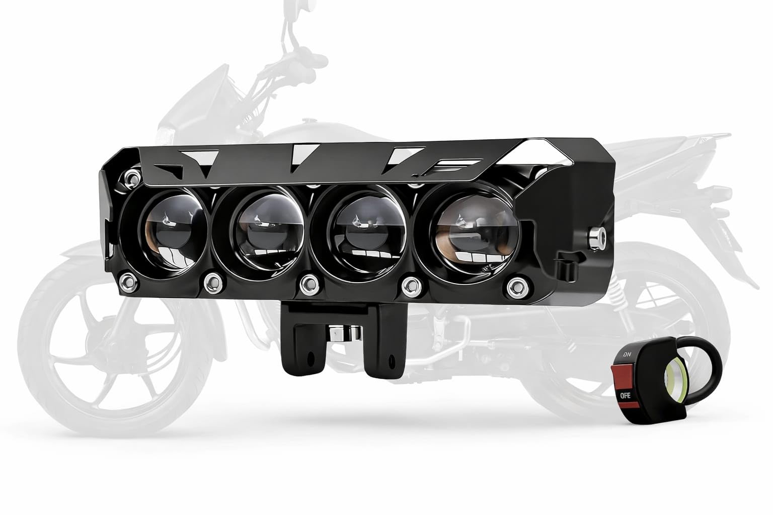 BIKERBLOOM 4 Lens LED Fog Light for All Motorbikes | Aluminium Body High Beam Auxiliary Light | With ON/OFF Switch | Universal Motorcycle Fog Lamp (Pack of 1)-image-43