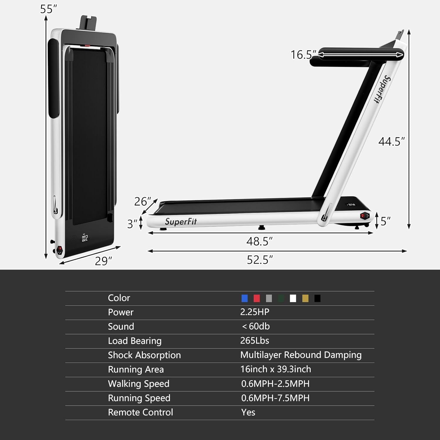 Goplus treadmill dimensions and specifications table