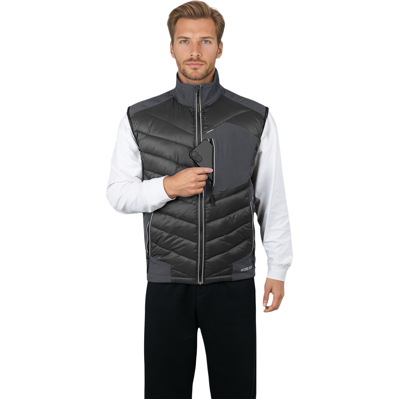 WORK IDEA Gilet softshell homme imperméable coupe-vent veste sans manches respirant léger poches cyclisme course randonnée golf