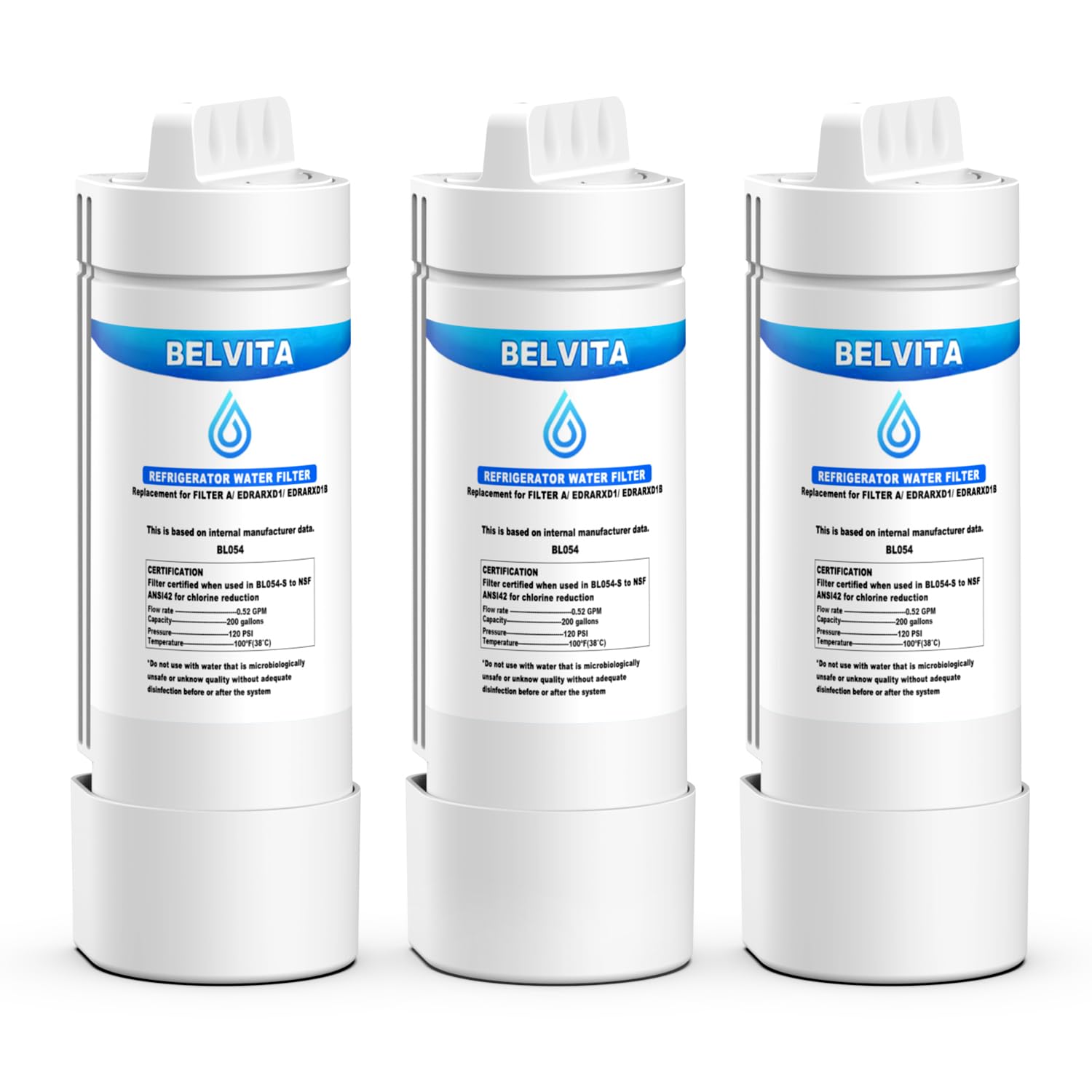 BELVITA Refrigerator Water Filter Compatible with Whirlpool EDRARXD1, Everydrop Filter A, EDRARXD1B (Pack of 3)