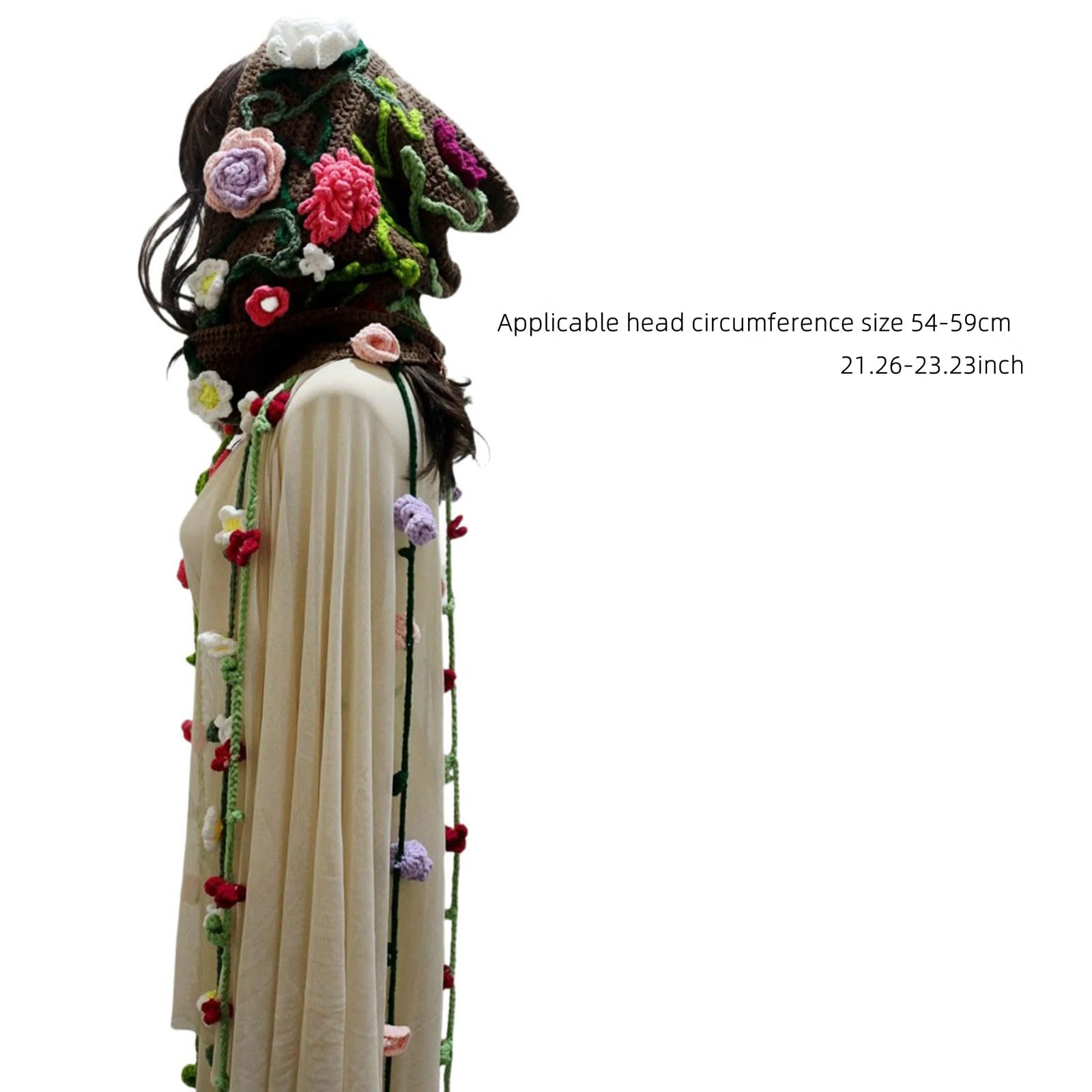 Handgefertigte, gehäkelte Cape-Mütze mit Blumenmuster, Wintermütze mit Kapuze und Quasten für Damen, ideal für Outdoor-Aktivitäten