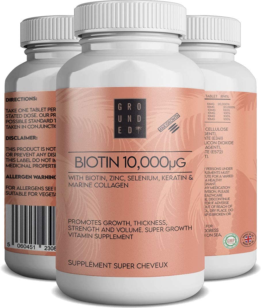 Buy Grounded Biotin Hair Growth Supplement 60 Tablets 10,000 mcg