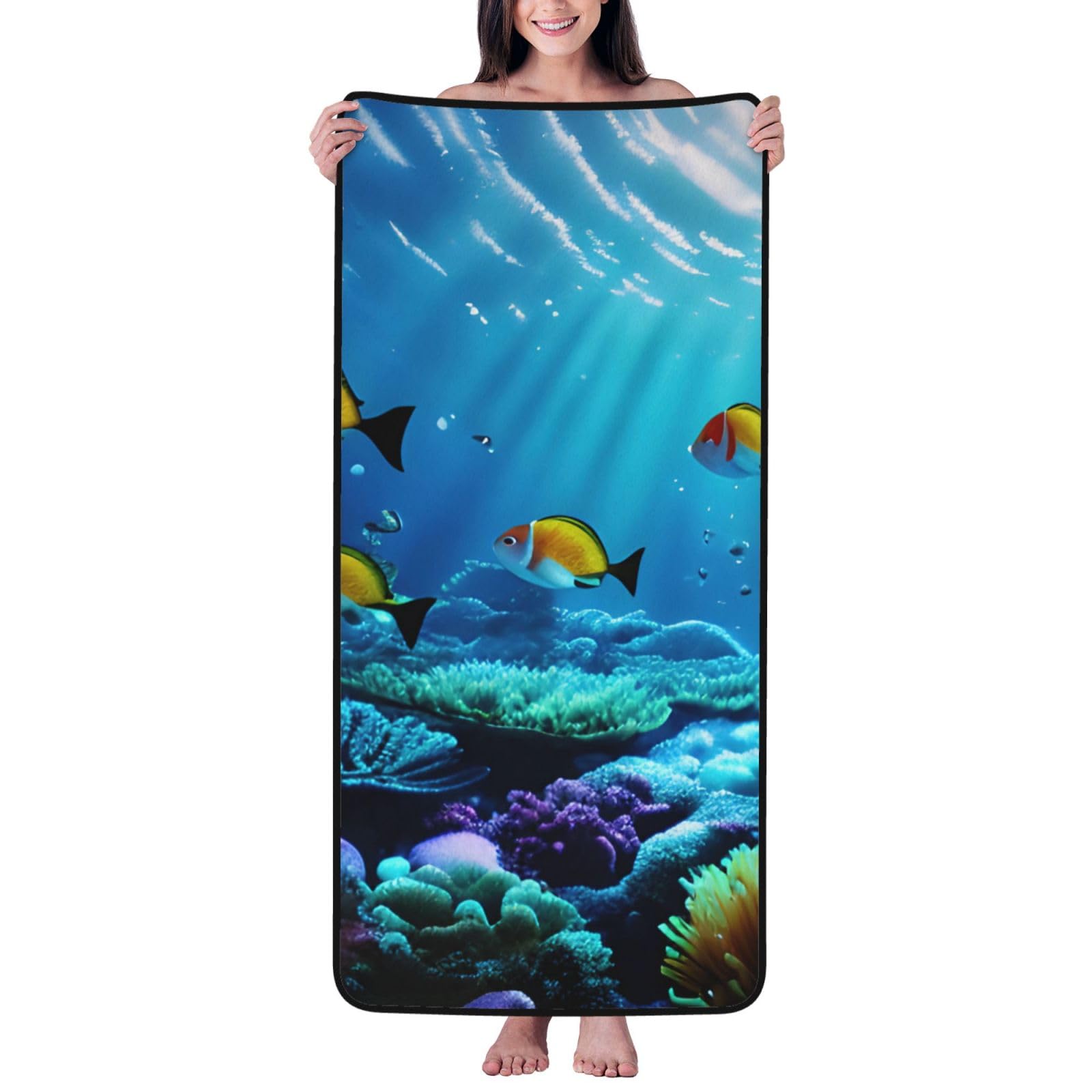 JBJGKHLP Tranquil Underwater Scenery Print Women Men Couples Coral Velvet Bath Towel Ultra-Soft For Home Bathroom Travel