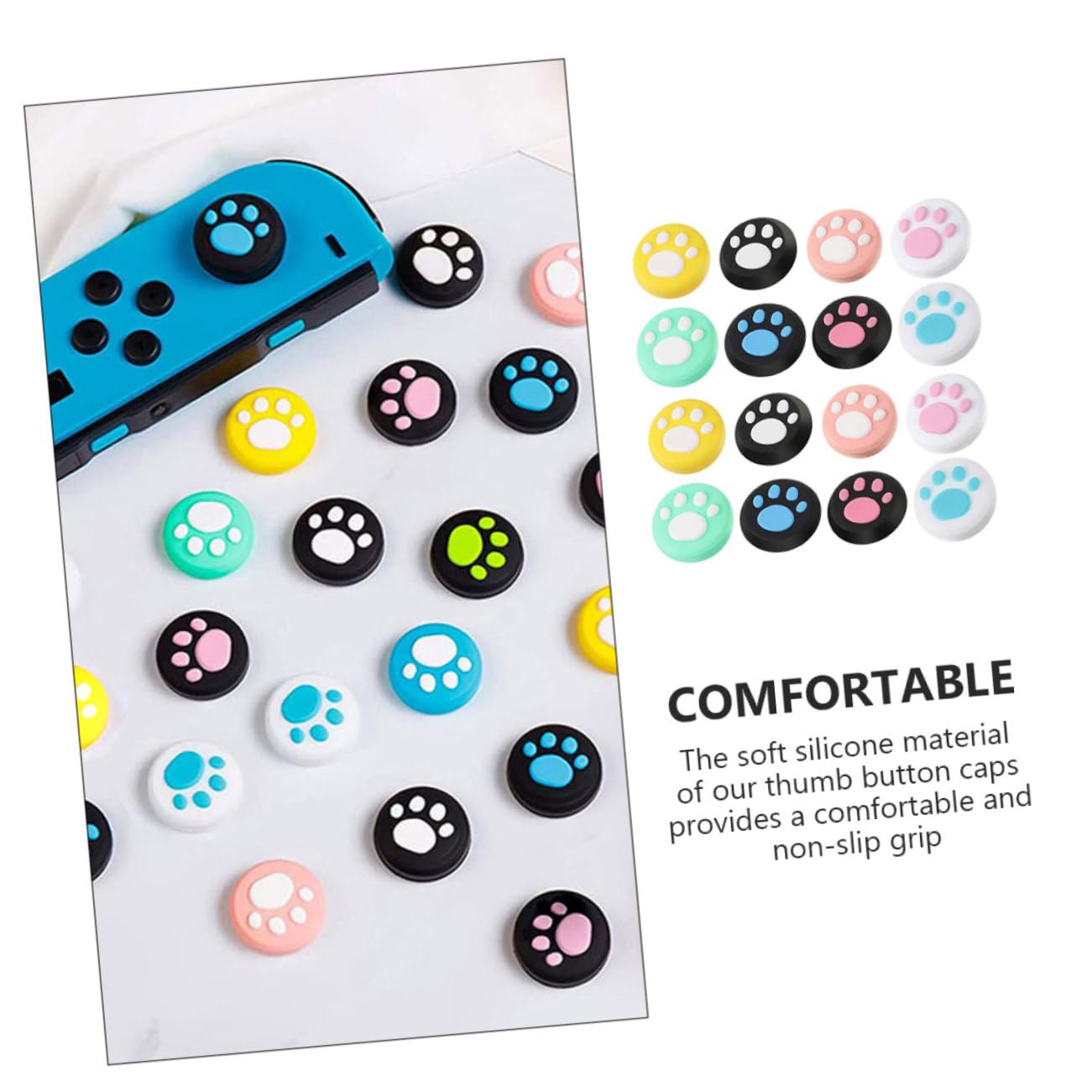 Yardenfun Lot De 16 Capuchons De PoignéE De Joystick En Silicone Motif Patte AntidéRapants Pour Manette Protection Confortable Et Facile À Installer