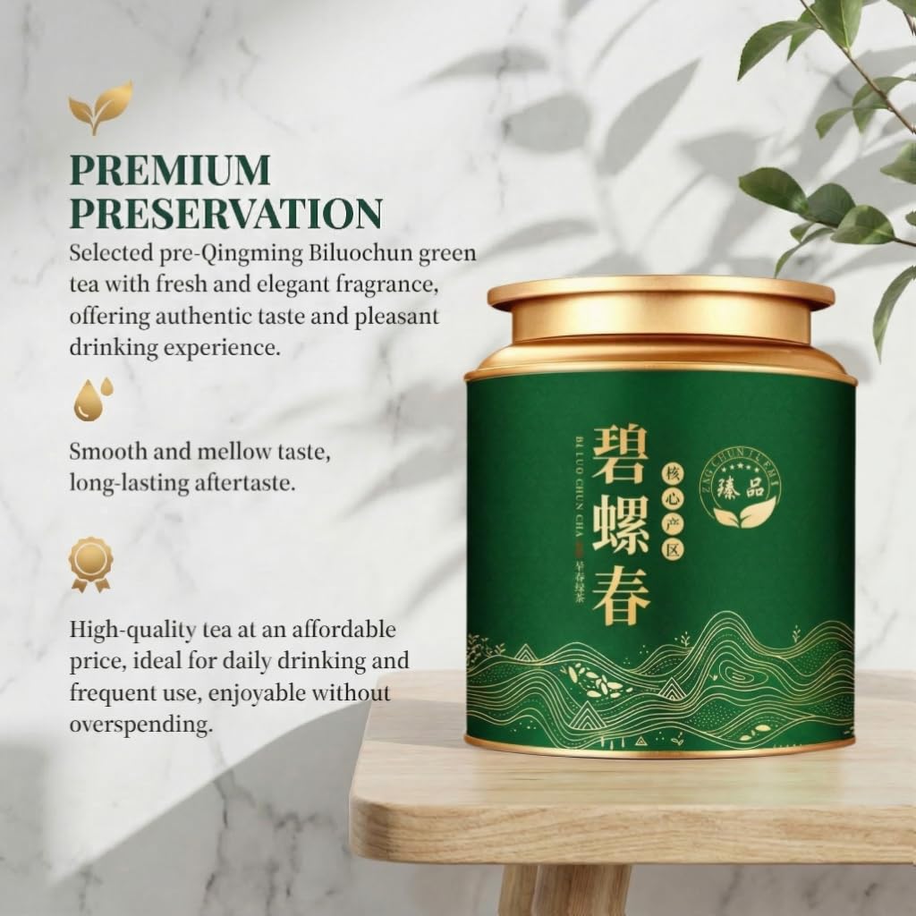 Tè Verde Biluochun 250g*2 | Tè in Foglie Sciolte Grado A 17.64oz | Raccolto Pre-Qingming | Ideale Per Il Consumo Quotidiano