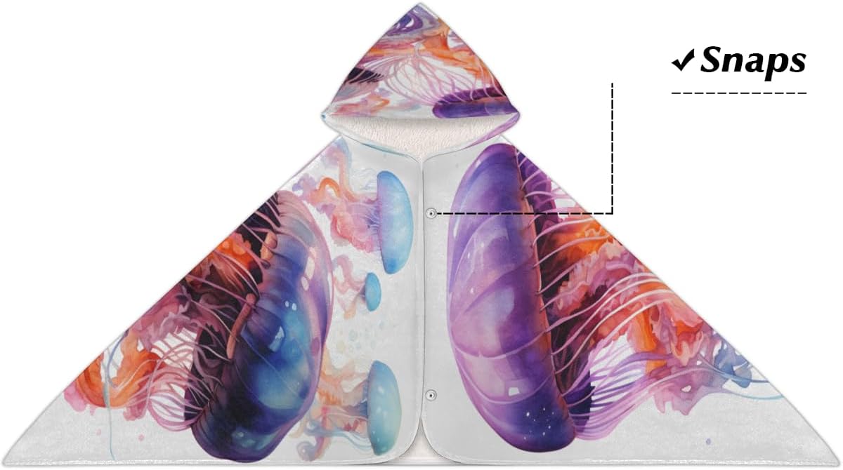 Pardick Kids Bath Towel Watercolor Jellyfish Beach Towel with Hood Pool Cover Up for Girls Boys Soft Absorbent Hooded Bath Towel Toddler Towels for Beach, Pool