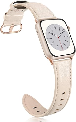Vista 27 de Correa de cuero compatible con bandas de Apple Watch de 38 mm, 40 mm, 41 mm, 42 mm, Serie 10, elegante correa de repuesto de cuero genuino de grano
