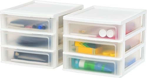 Miniatura 9 de IRIS USA Organizador de almacenamiento de escritorio apilable de plástico con 3 cajones, paquete de 2, para maquillaje, tocador, esmalte de uñas,