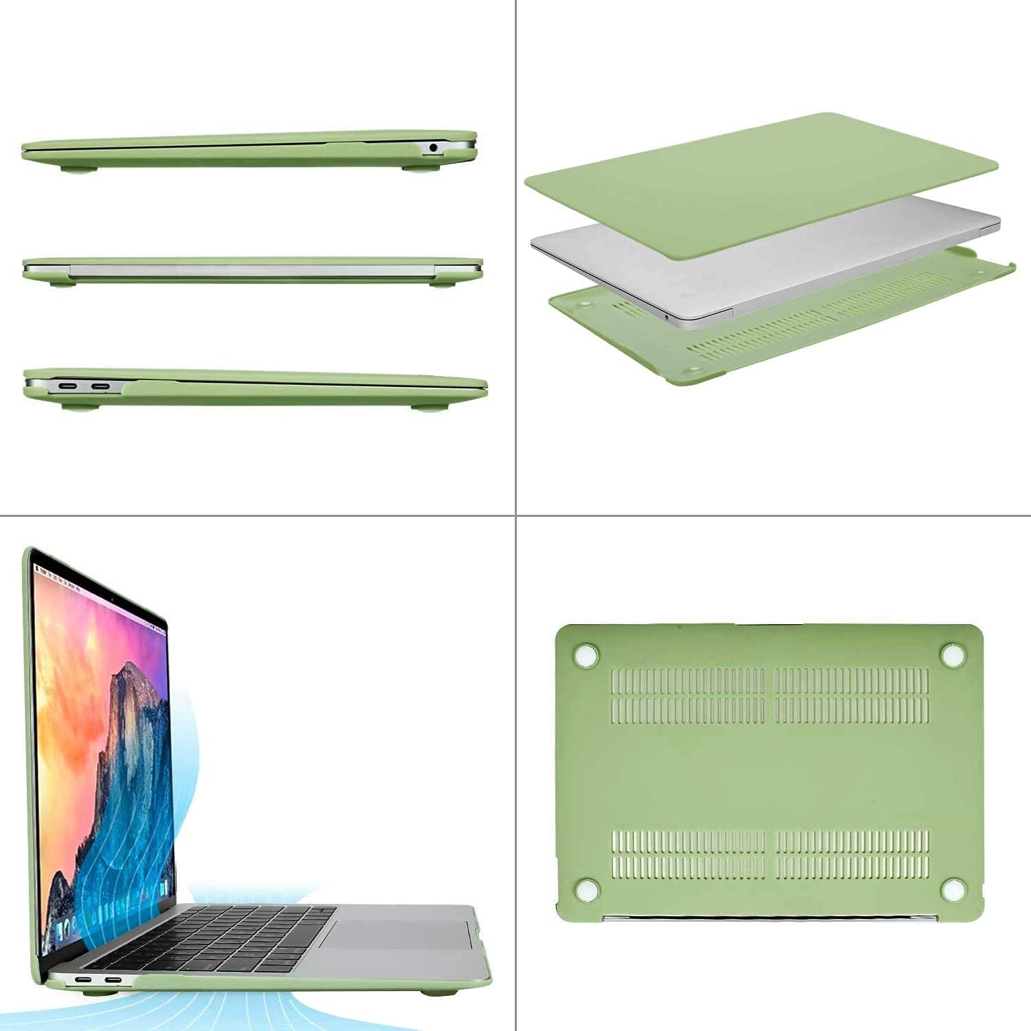 MOSISO Compatible with MacBook Air 13 inch Case 2022-2018 Release A2337 M1 A2179 A1932, Plastic Hard Shell&Vertical Sleeve Bag&Keyboard Cover&Screen Protector&Storage Bag, Chartreuse