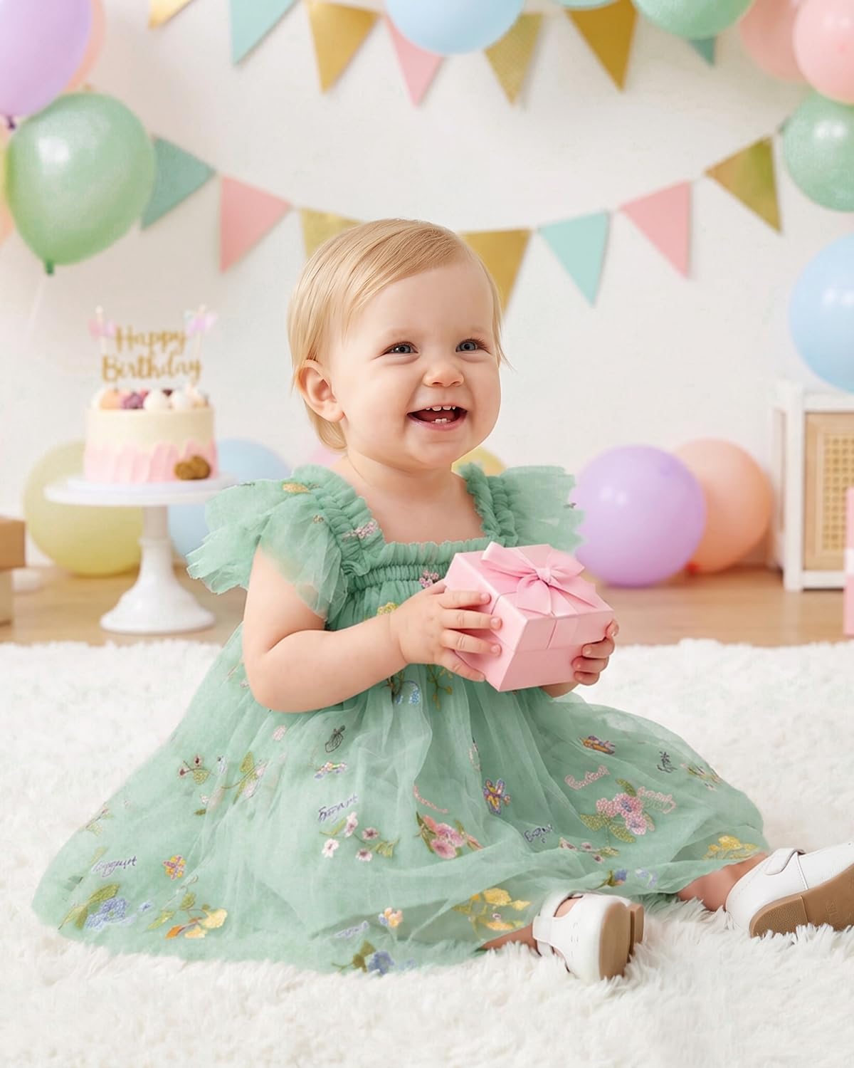 DivingBirds Vestito da bambina con farfalla in tulle senza maniche estate matrimonio compleanno festa festa fiori abiti per ragazze 6 mesi-5 anni