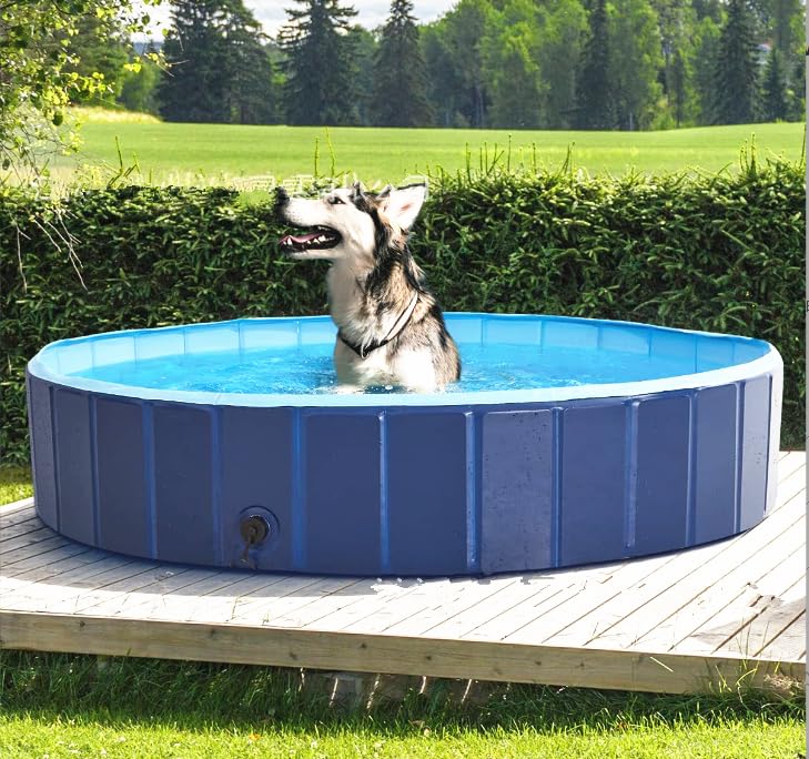 smallrun Piscina Plegable para Perros Gatos Bañera Portátil para Mascotas Plegable PVC Antideslizante y Resistente (120 * 30CM-Azul Oscuro)