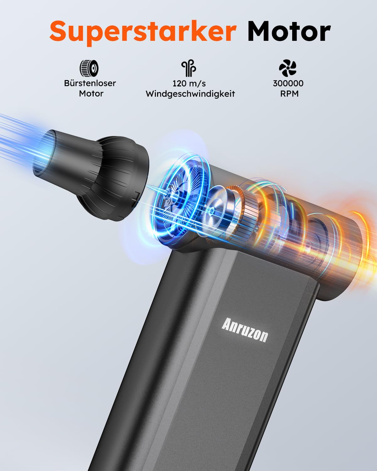 Elektrische Staubgebläse Druckluftspray für PC Reinigungsset, 300000 RPM Compressed Air Duster, 8-Gang Air Duster Luftdruckspray mit 7600mah Akku, Tastatur Reinigung für PC, Elektronik, Sofa, Auto