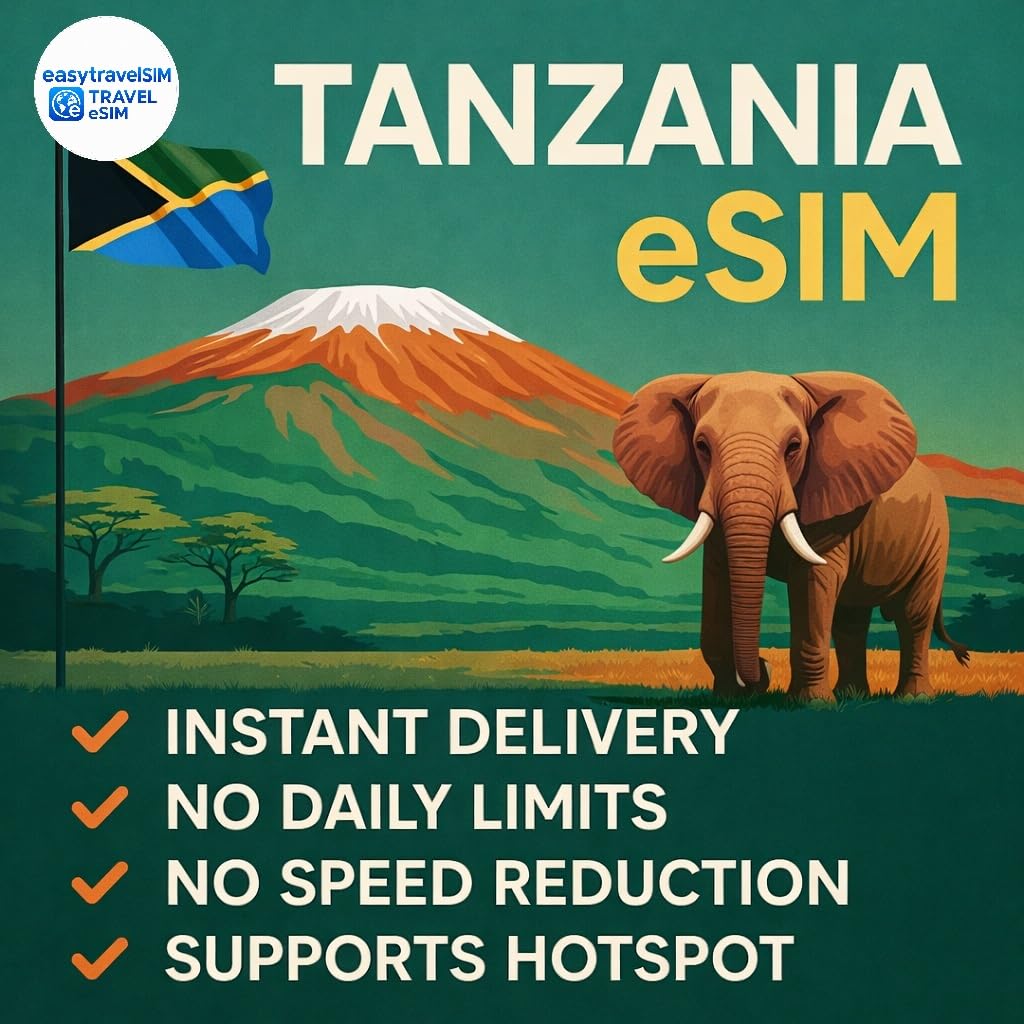 Tanzania eSIM de Datos de Alta Velocidad soporta Hotspot 30 días 3-20 GB Entrega de Correo electrónico (10 GB Durante 30 días)